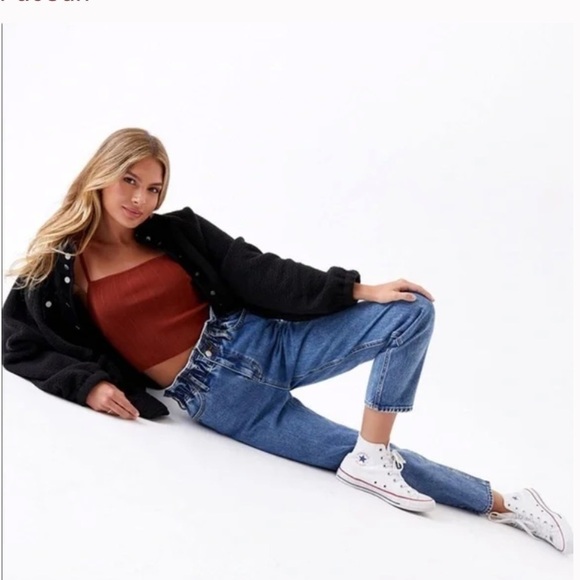 PACSUN Paperbag elastic Waist high-rise vintage Mom Jeans - Picture 4 of 10